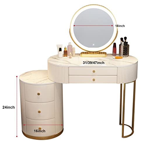 QQXX Makeup Vanity Set with 3 Color Lighted Mirror,Luxury Makeup Vanity Table with Drawers and Side Cabinet,Modern Bedroom Dressing Table with Cushioned Stool(39inch, Gray)
