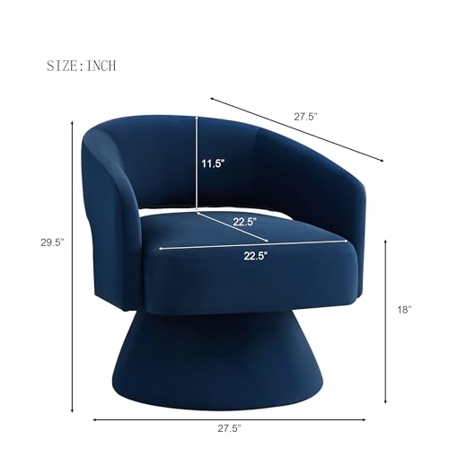 Swivel Barrel Chair, Velvet Round Upholstered Accent Chairs,Lounge chair with Open Backrest, 360 Degree Comfy Single sofa Dresser chair for Living room, hotel, bedroom, office (Navy)