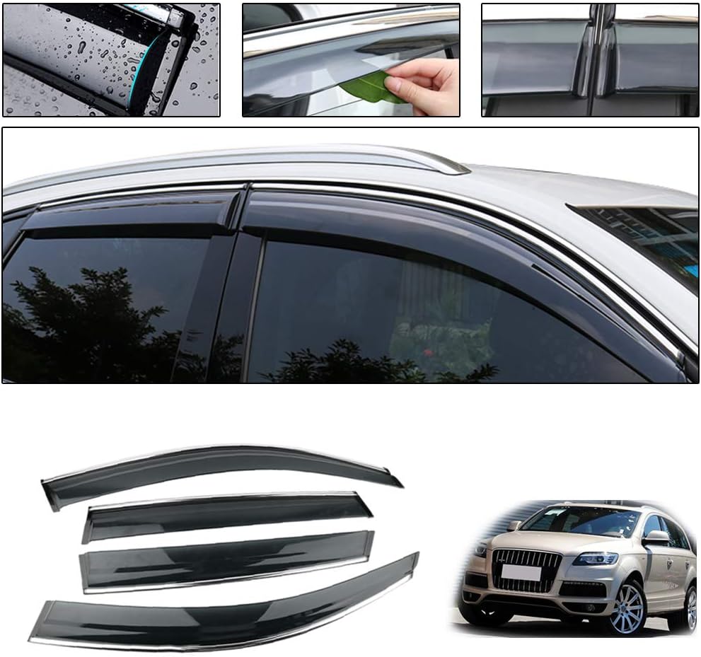 Side Window Deflectors for Audi Q5 2010-2018 4PCS Car Window Visor Sun Rain Smoke Vent Shade Tape-On Outside Visors