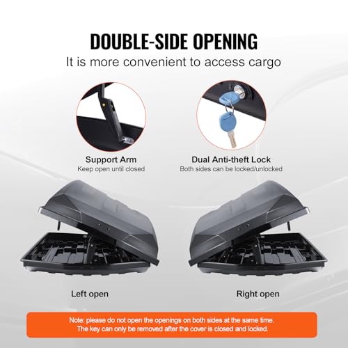 VEVOR Rooftop Cargo Carrier, 22 Cubic Feet Roof Cargo Box, ABS Hard Shell Roof Box, with Dual-Sided Opening and 2 Reinforced Straps, Aerodynamic, Suitable for most Crossbar, for Car, Wagon, SUV, Black