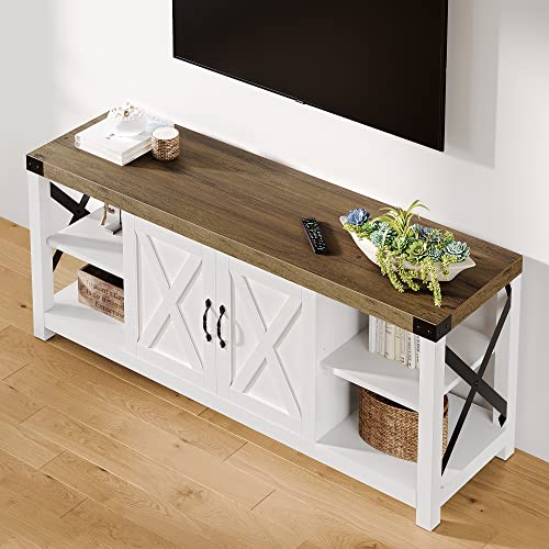 GAOMON 60 Inch TV Stand for TV up to 50 60 65 Inches, Farmhouse Wood Stand TV Cabinet Entertainment Center with Storage and Adjustable Shelves (Grey)