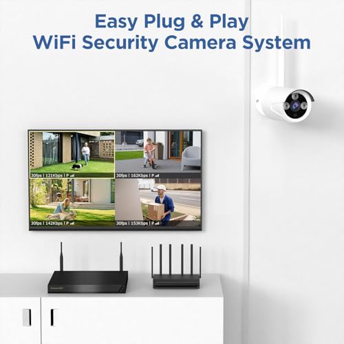 Wireless Security Camera System, 10CH 5MP NVR with 4 3MP Cameras, 1TB HDD, Night Vision, Motion Detection, Indoor/Outdoor Video Surveillance, Free App (3MP-1TB Hard Drive)