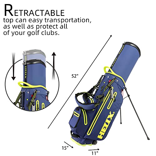 Helix Golf Stand Bag Retractable, 6 Way Dividers with Backstrap Shoulder Carry Golf Bag, Golf Bag Stand with Wheel for Traveling