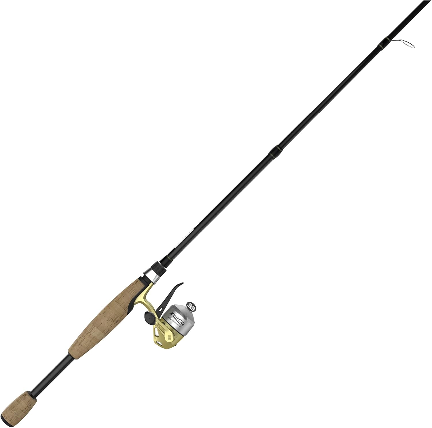 Zebco 33 Gold Spincast Reel and 2-Piece Fishing Rod Combo, Fiberglass Rod with Comfortable Split-Grip Cork Handle, Instant Anti-Reverse Fishing Reel