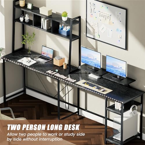L Shaped Desk Gaming Desk with Hutch, Reversible 94.5” Corner Computer Desk with 1 Monitor Stand & Storage Shelves, Home Office Desk with LED Lights & Power Outlets for Home Office (Rustic Brown)
