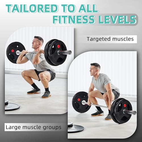 Olympic Cast Iron 2-Inch Weight Plates Including 5FT Olympic Barbell Bar & Safely Locks, 100 Pounds Set (85 lbs Plates + 15 lbs Barbell Bar), Multiple Packages