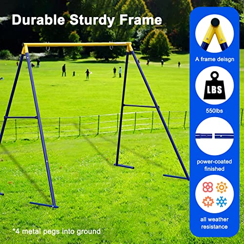 Swing Set,43inch Saucer Tree Swing with A Frame Swing Stand Heavy Duty,Durable Textilene Round Swing and Metal Frame,Anti-Rust and All Weather Resistant for Kids Outdoor Backyard (6clrbk)