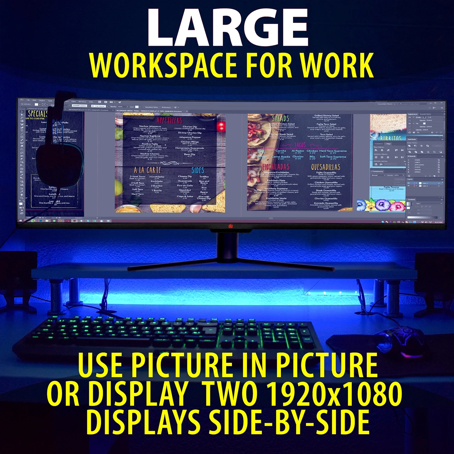 Deco Gear 49" Curved Ultrawide E-LED Gaming Monitor, 32:9 Aspect Ratio, Immersive 3840x1080 Resolution, 144Hz Refresh Rate, 3000:1 Contrast Ratio (DGVIEW490)