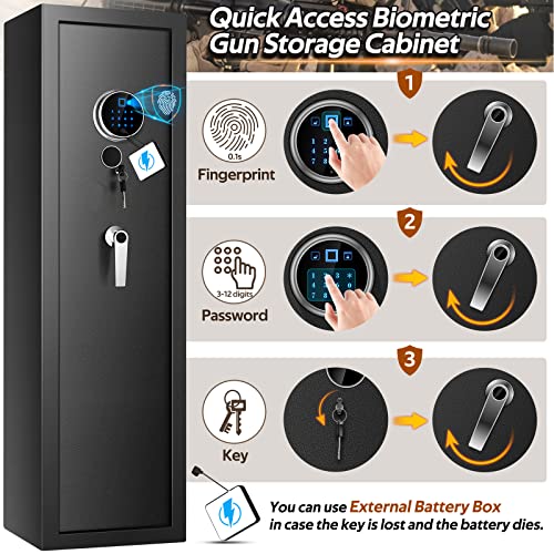 【2024 New】7-8 Rifle Gun Safe Gun Cabinet Fire Resistant with Removable Shelf, Large Unassembled Gun Safes for Home Rifle and Pistols with Silent Mode, Anti-Theft Long Gun Safes for Rifles and Shotguns