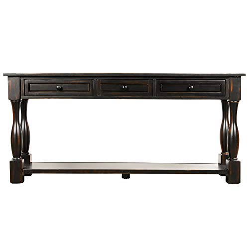 Solid Wood 64" Long Console Table with 3 Drawers and Bottom Shelf, Sofa Couch Table Entryway Table Side Table for Entryway, Hallway, Living Room, Bedroom