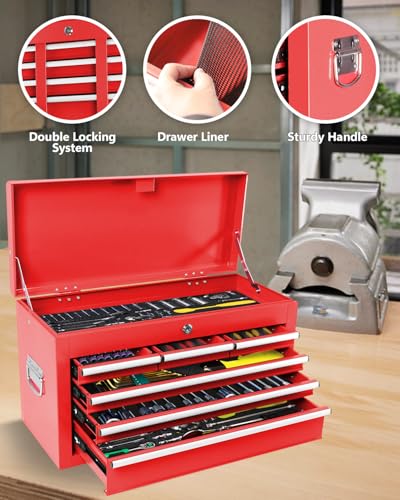 Heavy-Duty 7-Drawer Rolling Tool Chest with Wheels, Steel Tool Storage Cabinet with Lock & Liner for Workshop for Workshop/Garage - Includes 7 Organizer Boxes, Black