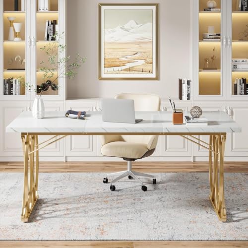 Tribesigns Executive Desk, 63" W Large Computer Desk, Modern Office Desk Conference Table Meeting Room Table, Business Furniture for Home Office, White