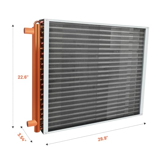 24x24 Heat Exchanger Water To Air, Forced Air Heating with 1" Copper Ports Hot Water Coil for Outdoor Wood Furnaces, Residential Heating