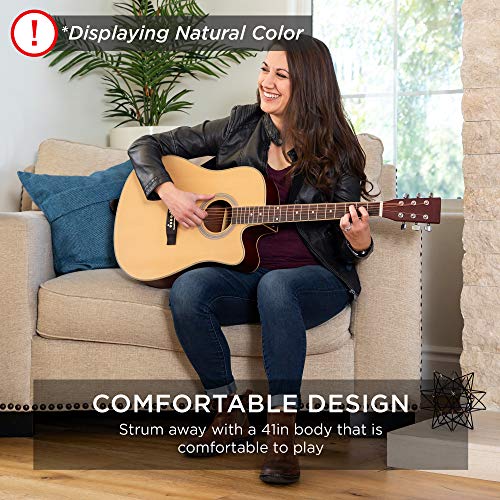 Best Choice Products 41in Beginner Acoustic Guitar Full Size All Wood Cutaway Guitar Starter Set Bundle with Case, Strap, Capo, Strings, Picks - Natural