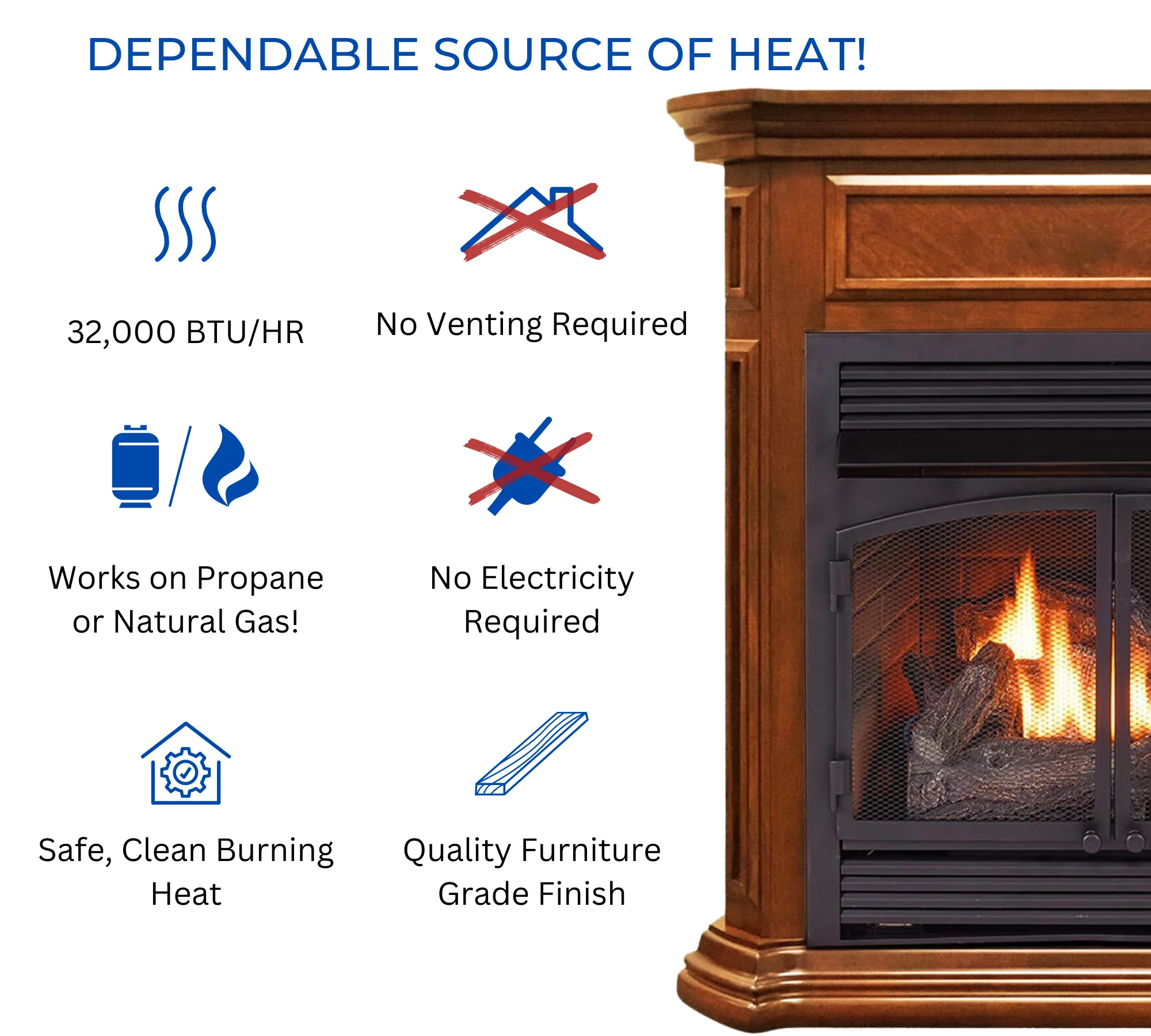 Duluth Forge Dual Fuel Ventless Gas Fireplace - 32,000 BTU, Remote Control, Apple Spice Finish, Model DFS-400R-4AS