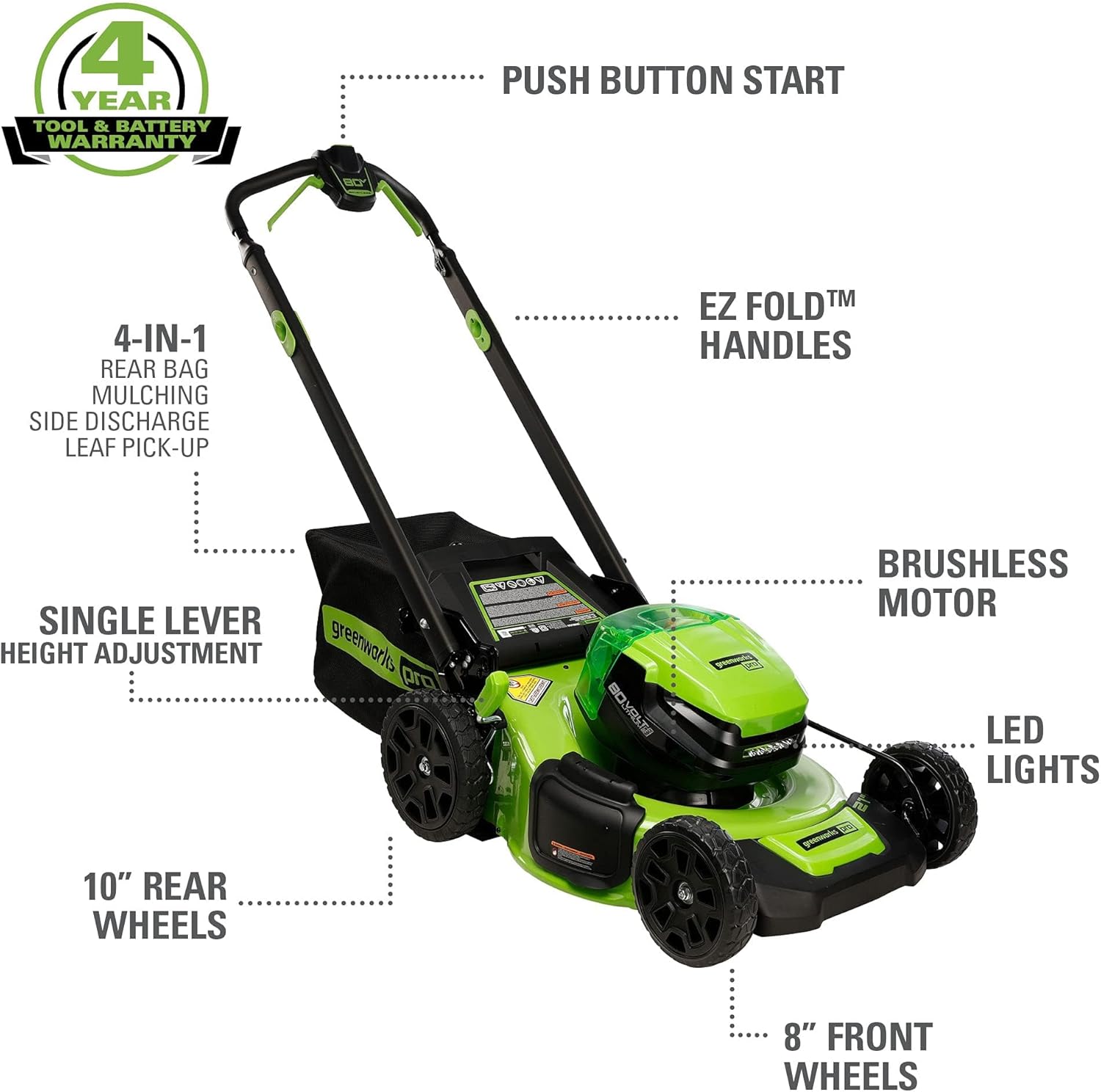 Greenworks 80V 21" Cordless Battery Push Lawn Mower w/ 4.0Ah Battery & Charger String trimmer tool only Kit