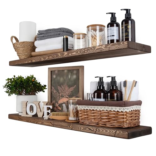 Floating Shelves 48 inch Long,Wide Rustic Wooden Wall Shelves for Bathroom Living Room Bedroom Kitchen Farmhouse Set of 2-48x6.7x1.25 inch- Walnut