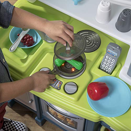 Step2 LifeStyle Custom Kitchen Set for Kids, Indoor/Outdoor Play Kitchen Set, Toddlers 2+ Years Old, 20 Piece Kitchen Toy Set, Easy to Assemble, Blue, White & Green