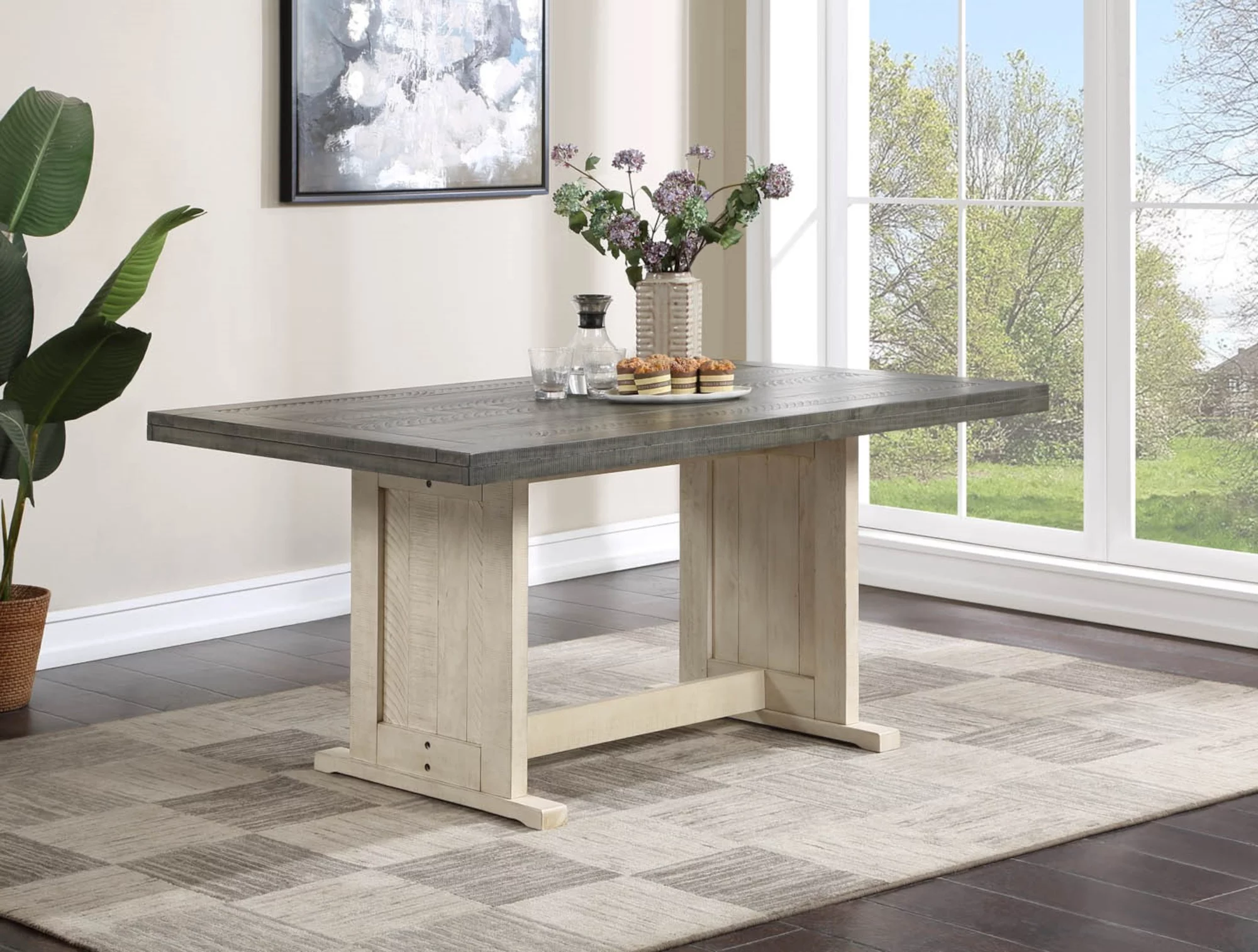 Sunny Dining Nook Table Set Off White Grey Wood w Kitchen Corner Storage Bench