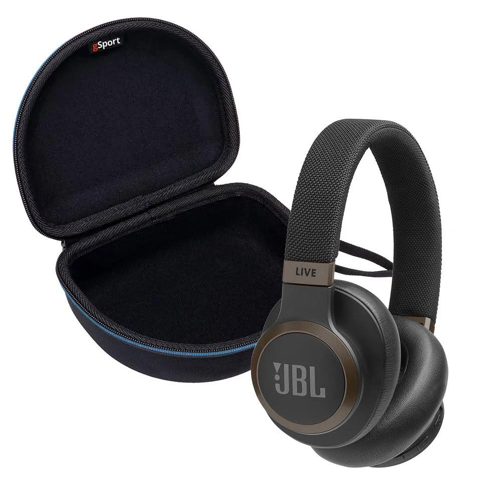 JBL Live 650BTNC Wireless Over-Ear NC Headphones with GSPORT Deluxe Hardshell Case, Black