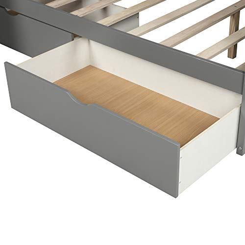 Harper & Bright Designs Twin Over Full Bunk Bed with Stairs and Slide, Multifunction Wood Bunk Bed with Storage Drawers, Gray