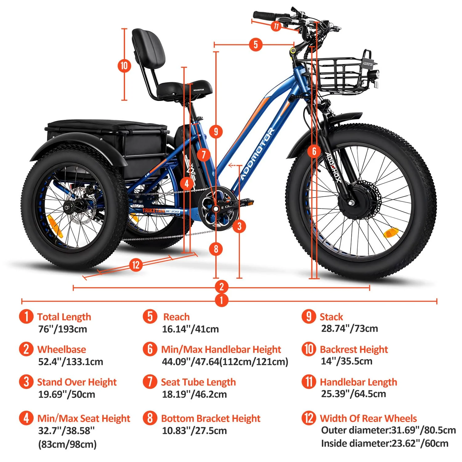 Addmotor Electric Trike for Adults, 3 Wheel Motorized Bicycle with 750W Motor 48V 20Ah Samsung Battery UL Certified, 85MI Long Range, 24" Fat Tire Electric Tricycle, M-350A White