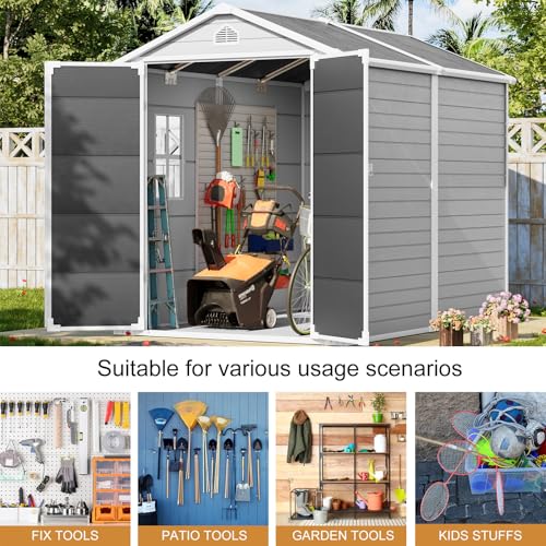 Outdoor Resin Storage Shed with Floor Included 5x3 FT, Waterproof Outside Sheds with Window Lockable Door, Plastic Sheds for Backyard Garden Patio Lawn Tools, Gray