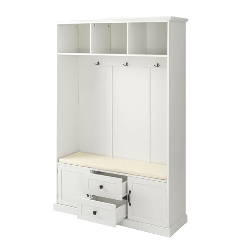Hall Tree with 3 Hooks, Coat Hanger, Entryway Bench with Cushion, 3-in-1 Design, Storage Cabinet for Entrance, Hallway, Bedroom, Tiger
