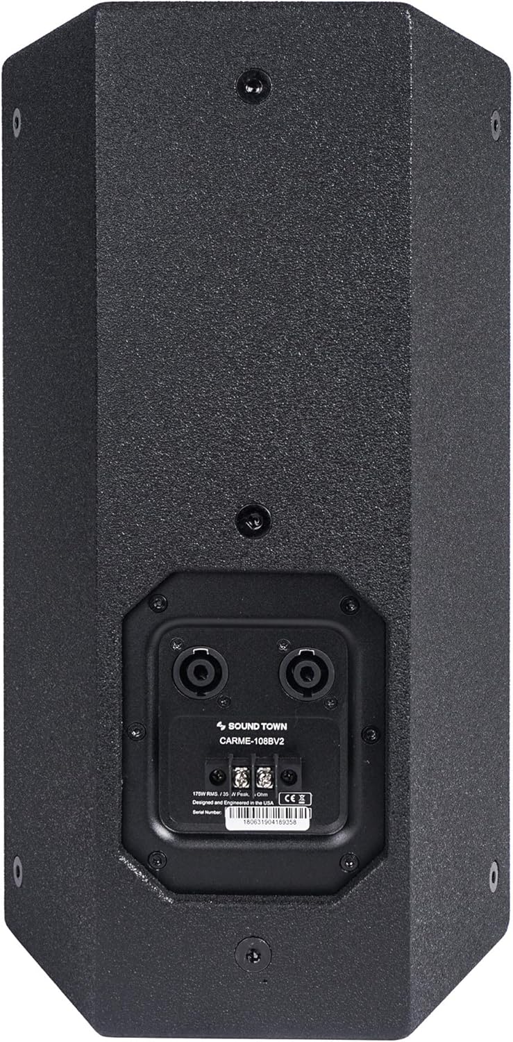 Sound Town Pair of CARME Series Dual 8 2-Way Passive Professional Loudspeaker, Black with Compression Driver and U Bracket for Installation, Live Sound, Karaoke, Bar, Church (CARME-U208B-PAIR)