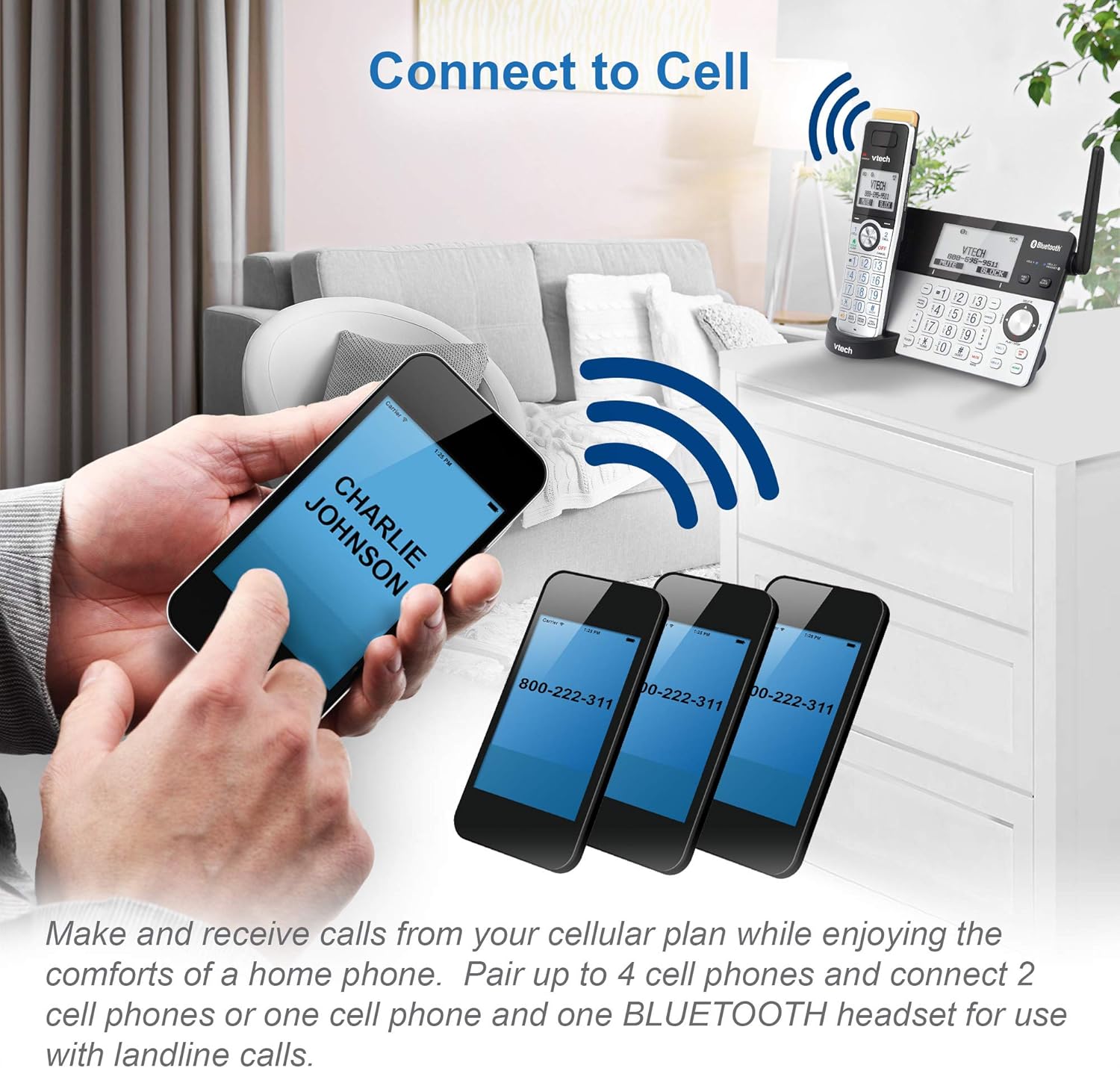 VTech IS8151-5 Super Long Range 5 Handset DECT 6.0 Cordless Phone for Home with Answering Machine, 2300 ft Range, Call Blocking, Bluetooth, Headset Jack, Power Backup, Intercom, Expandable to 12 HS