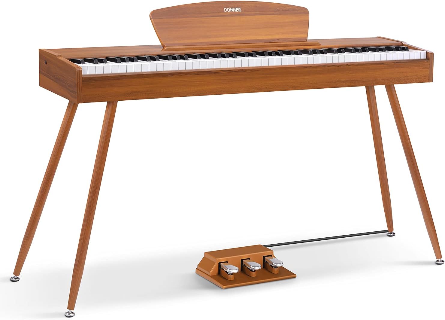 Donner DDP-80 88 Key Weighted Keyboard Piano, Beginner Digital Piano Full Size Electric Keyboard with Stand, Power Adapter, Triple Pedal and MIDI Connecting