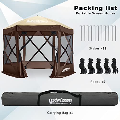 MASTERCANOPY 10x10 Portable Screen House Room Pop up Gazebo Outdoor Camping Tent with Carry Bag (10x10,Beige&Coffee)