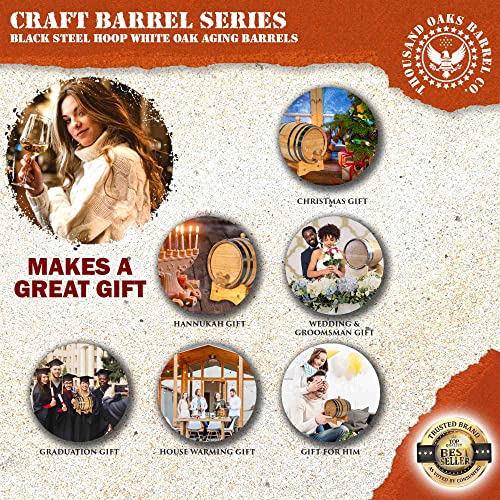 2 Liter Oak Aging Barrel with Wood Stand, Bung & Spigot - Mini Whiskey Barrels for The Home Alcohol Distiller, Moonshiner & Winemaker - Age Cocktails, Bourbon, Whisky, Tequila, Rum, Mead Wine (2L)