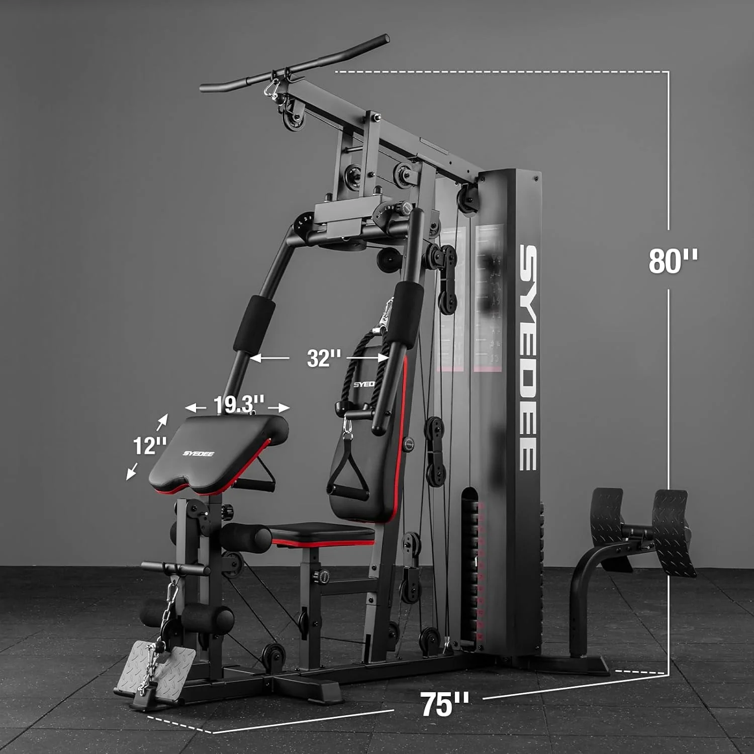Syedee Home Gym Station, Workout Station with 150LBS Weight Stack, Home Gym Equipment for All Body Training.