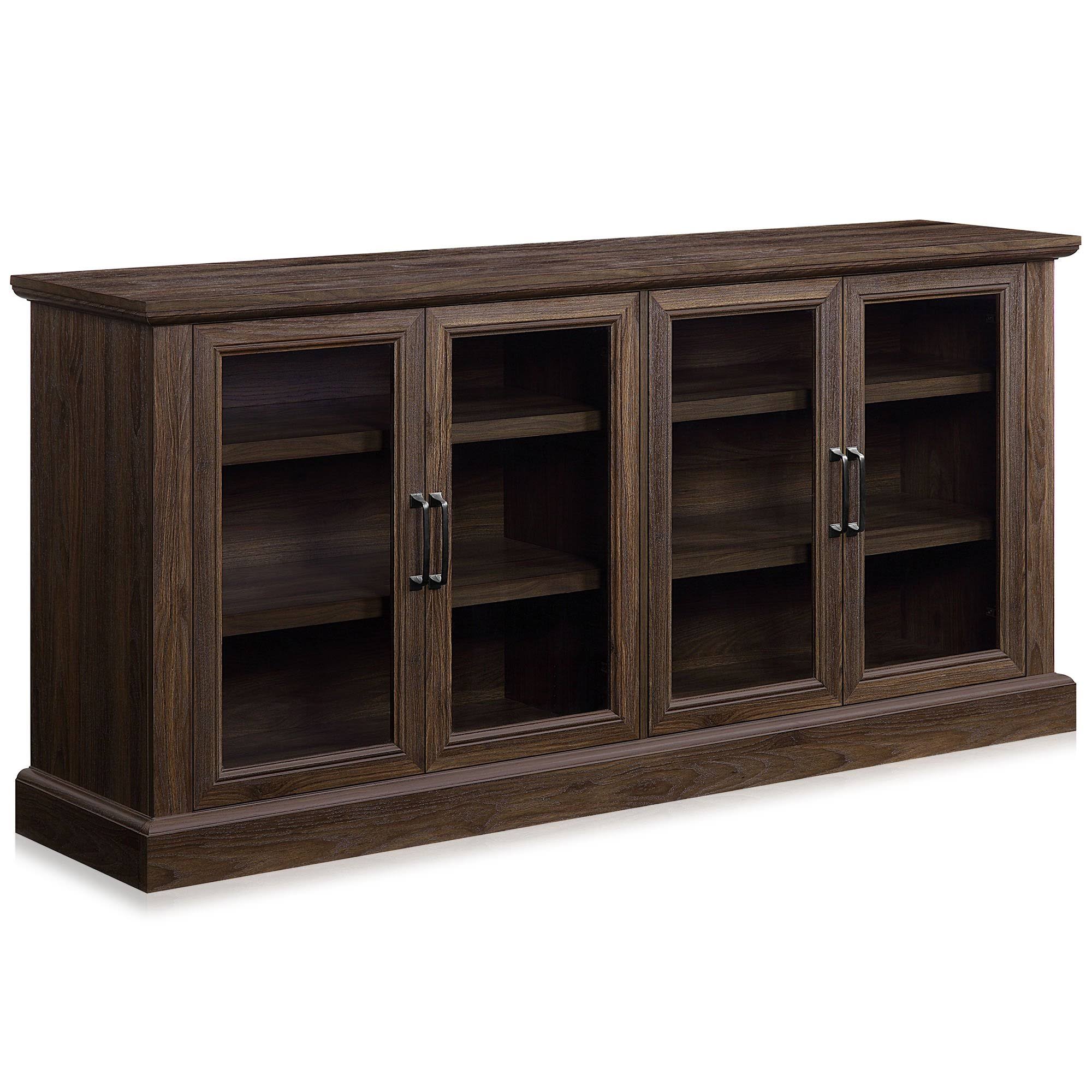 Belleze Liam 70x22 Rustic Farmhouse Wood Sideboard Universal Stand 4 Doors Buffet Cabinet Living Room Glass Storage, Rustic Grey