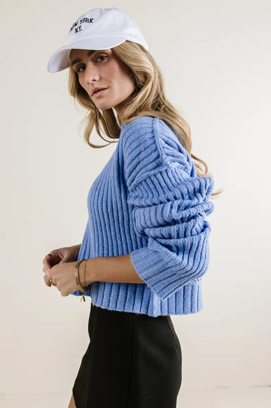 Daniela Ribbed Sweater in Blue - FINAL SALE