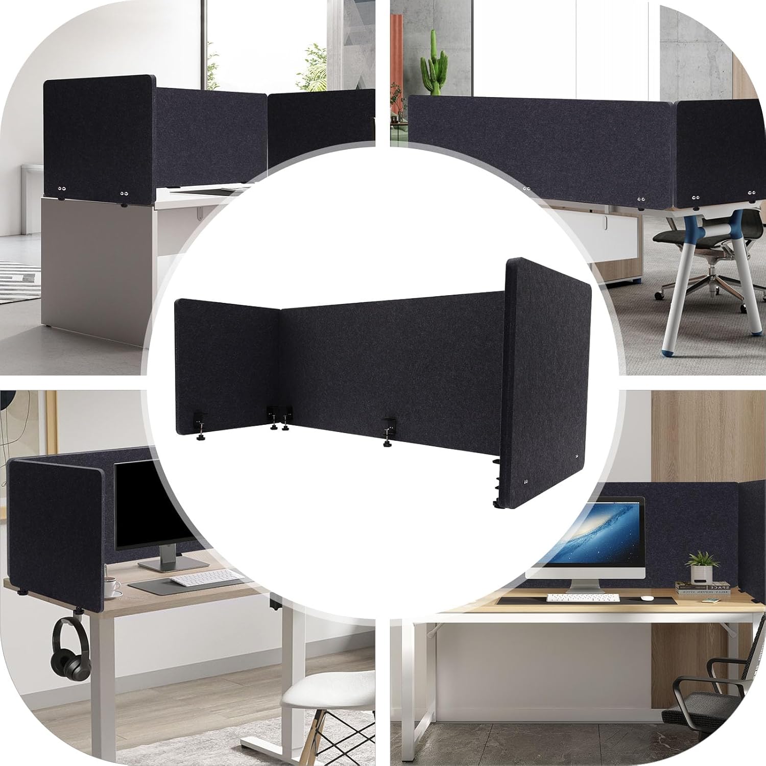 Stand Up Desk Privacy Panel, Clamp on Desk Divider for Office, Acoustic Desk Privacy Panel to Reduce Noise, Acoustic Partition, Office Desk Divider, Dark Gray, 59"L x 24"W, 24"L x 24"W