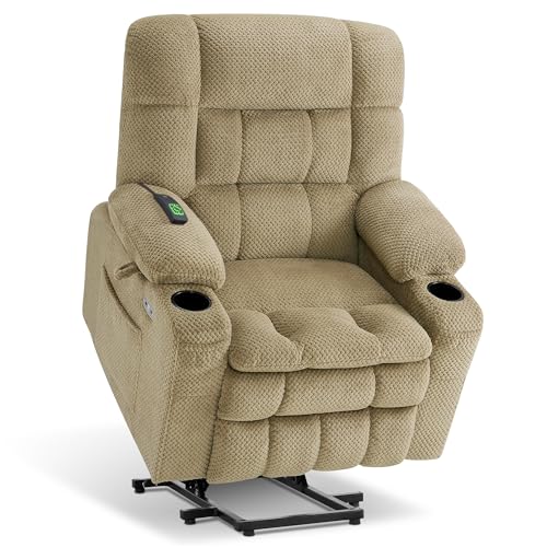 MCombo Dual Motor Power Lift Recliner Chair with Massage and Heat for Elderly People, Infinite Position, USB Ports, Cup Holders, Fabric 7890 (Medium-Regular, Burgundy)