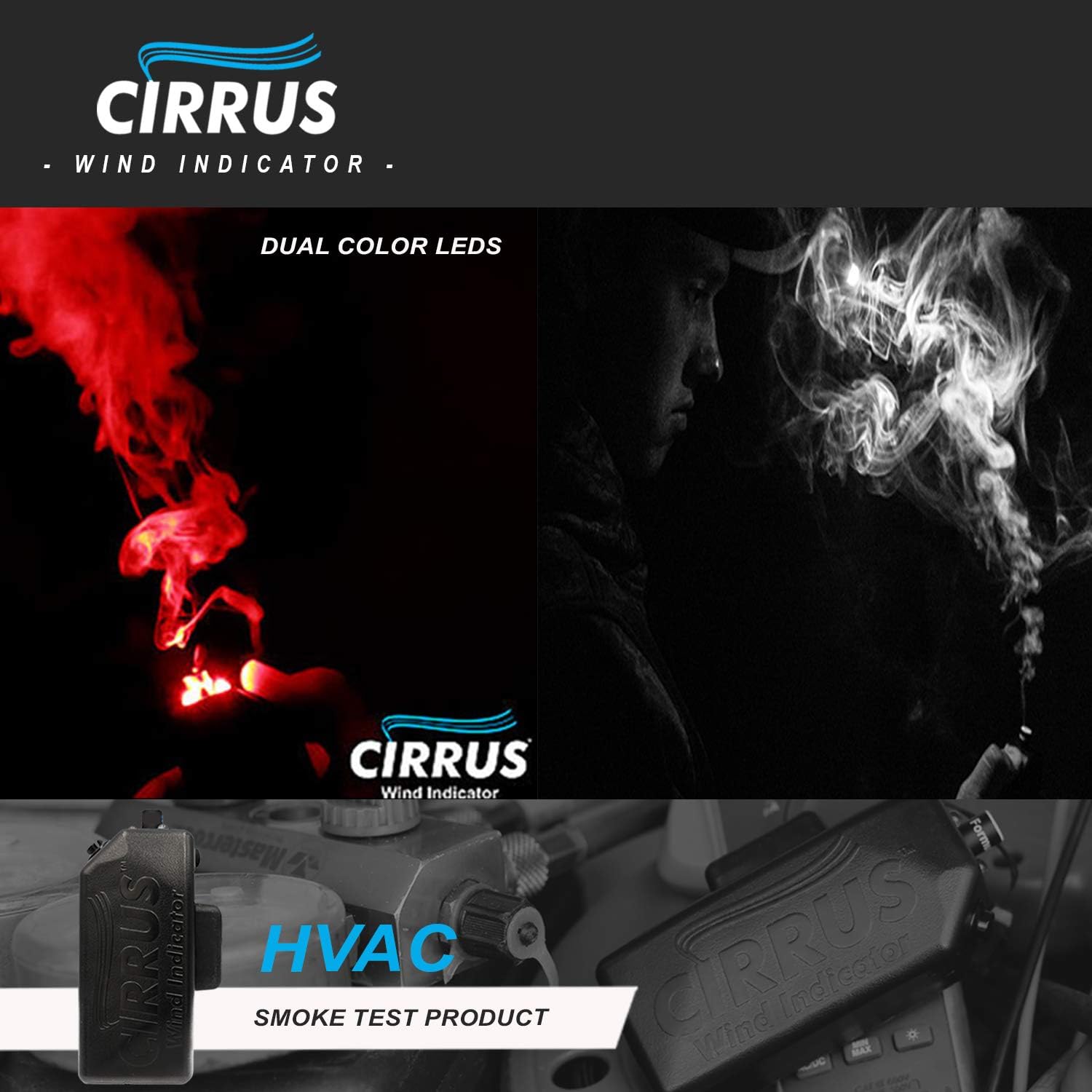 Cirrus Wind Indicator - HVAC Tool Kit with Led Rechargeable Flashlight and Power Bank - Safe and Portable - Trusted Smoke Detector of HVAC Technician