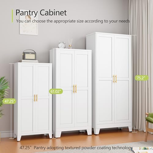 75.2" Tall Metal Pantry Cabinet, Storage Cabinets with 4 Door and 4 Adjustable Shelves, Black Kitchen Pantry Storage Cabinet, Freestanding Cupboard for Kitchen Dining Room Living Room Bathroom