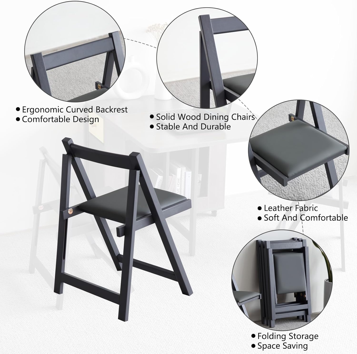 5-Piece Folding Dining Table and Folding Dining Chairs Set, Movable Space Saving Foldable Dining Table and Folding Chairs for Home, Kitchen, Dining Room (Table + 4 Chairs, Grey)