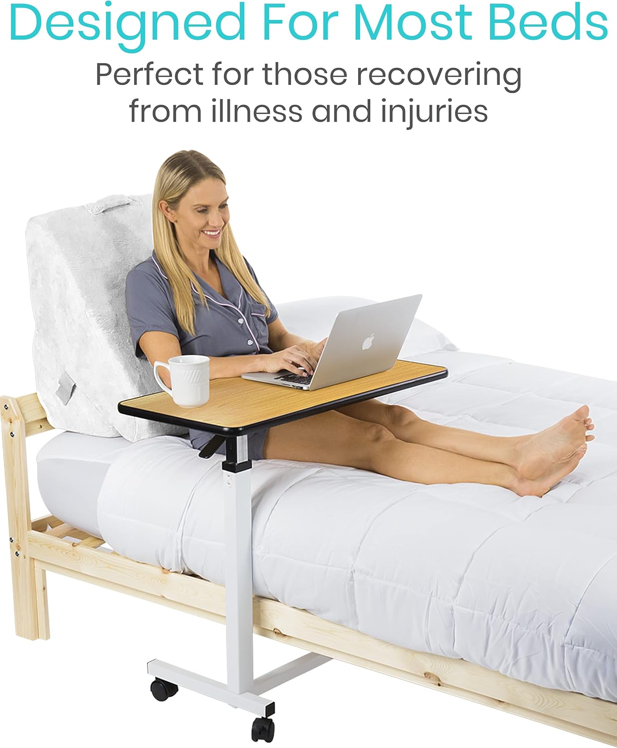 Vive Overbed Table (XL) - Hospital Bed Table - Swivel Wheel Rolling Tray - Adjustable Over Bedside Home Desk - Laptop, Reading, Eating Breakfast Cart Stand - Bedridden, Elderly, Senior Patient Aid