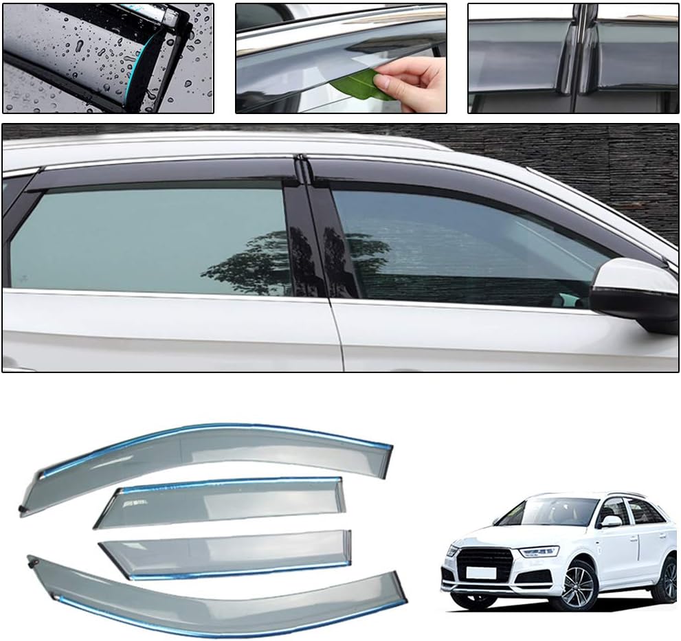 Side Window Deflectors for Audi Q5 2010-2018 4PCS Car Window Visor Sun Rain Smoke Vent Shade Tape-On Outside Visors