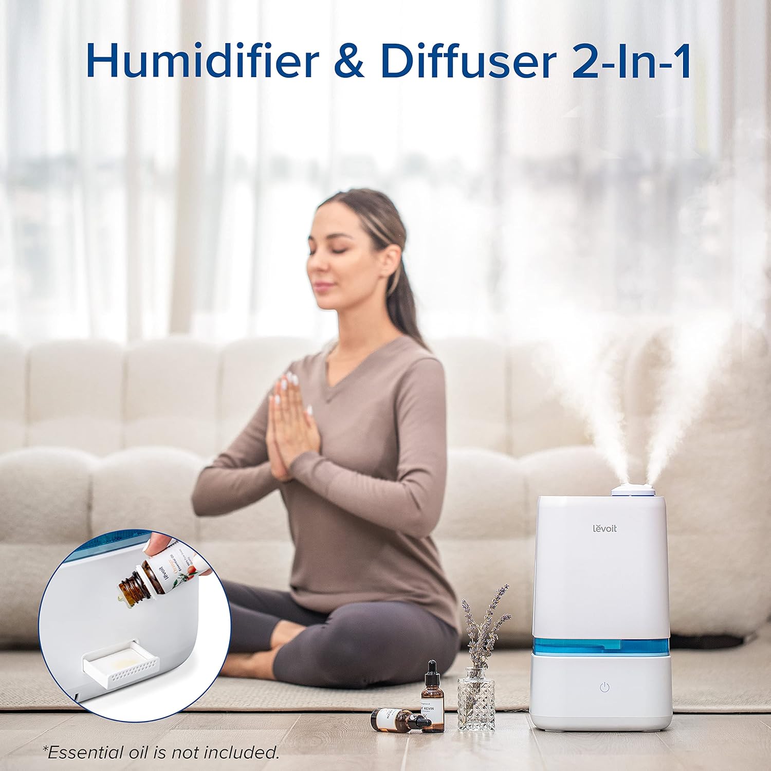 LEVOIT Air Purifier 1800 Ft2 Room with Washable Filters & LEVOIT 4L Humidifier for Bedroom Large Room 40Hr Run Time