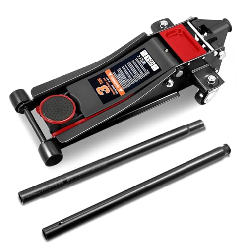 DNA MOTORING Floor Jack 3 Ton (6000 lbs) Capacity, Fast Lift Service Jack Low Profile Steel Heavy Duty Hydraulic Car Jack, Lifting Range 3"-20", Black, TOOLS-00475-BK