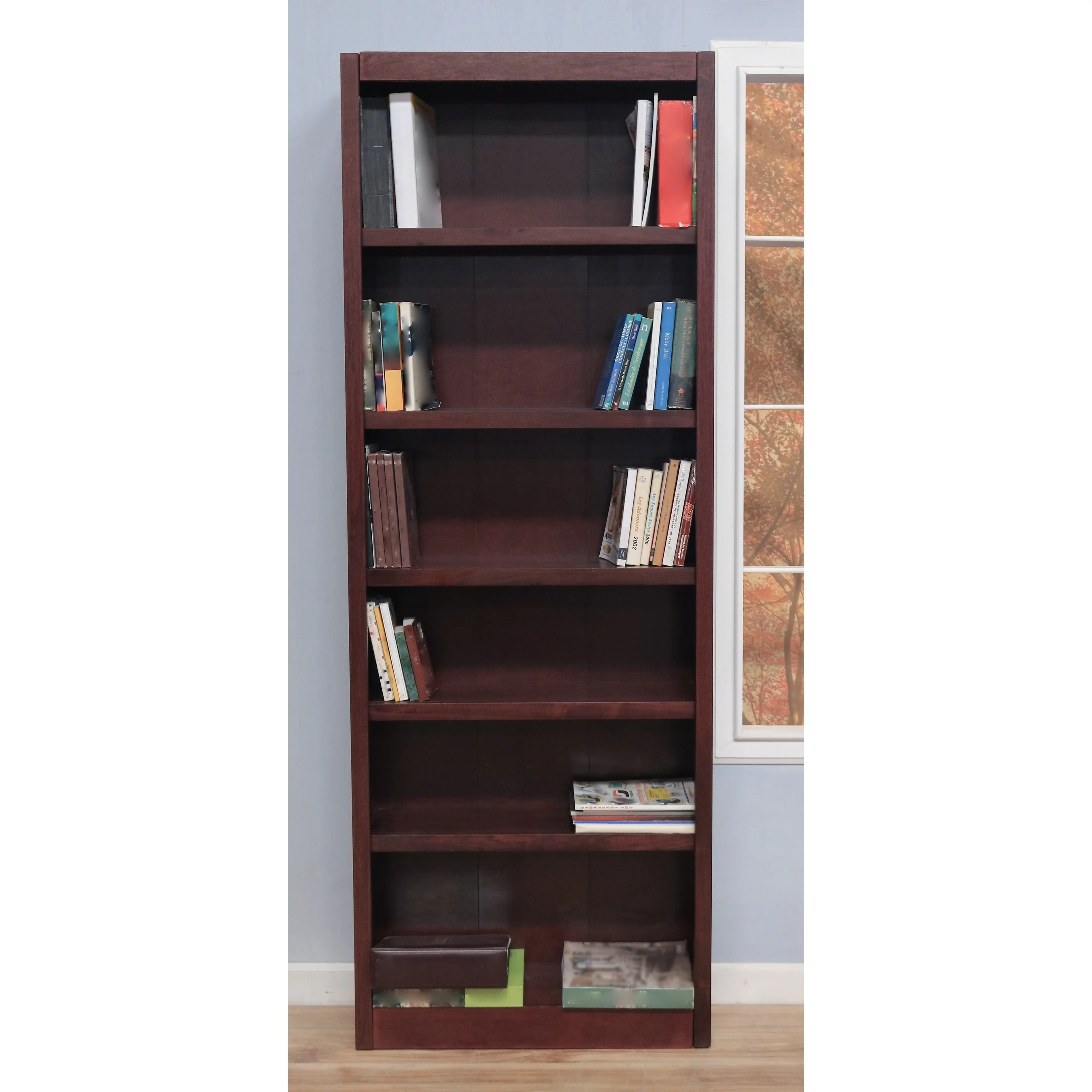 Concepts in Wood MI3084 Single Wide Bookcase, 6 Shelves Oak Oak Finish