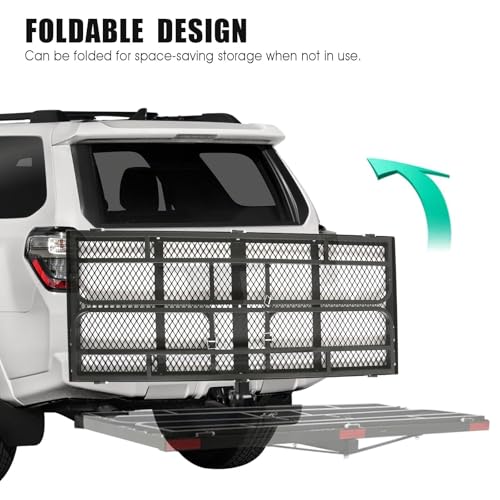 Hitch Cargo Rack, 60 x 24 x 14 Inch Folding Hitch Mount Cargo Carrier with High Side Rails for Trailer RV Truck SUV Van, 500 lbs. Capacity, 2" Receiver