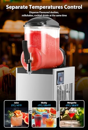 Commercial Slushie Machine, 2 Tanks 24L Frozen Drink Margarita Machine Smoothie Slushy Maker Stainless Steel 120V/60HZ for Restaurant Bar Party