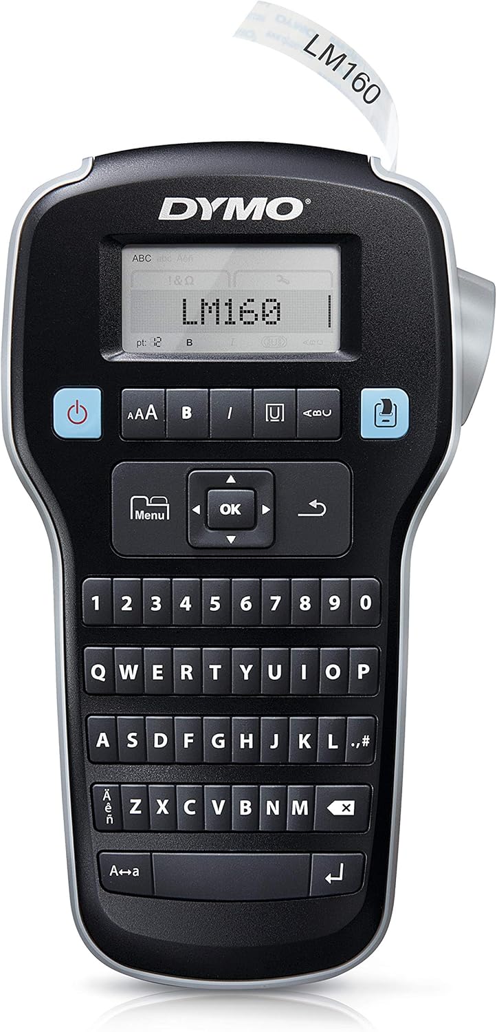 DYMO Label Maker LabelManager 160 Portable Label Maker, Easy-to-Use, One-Touch Smart Keys, QWERTY Keyboard, Large Display, for Home & Office Organization, Black Pack of 2