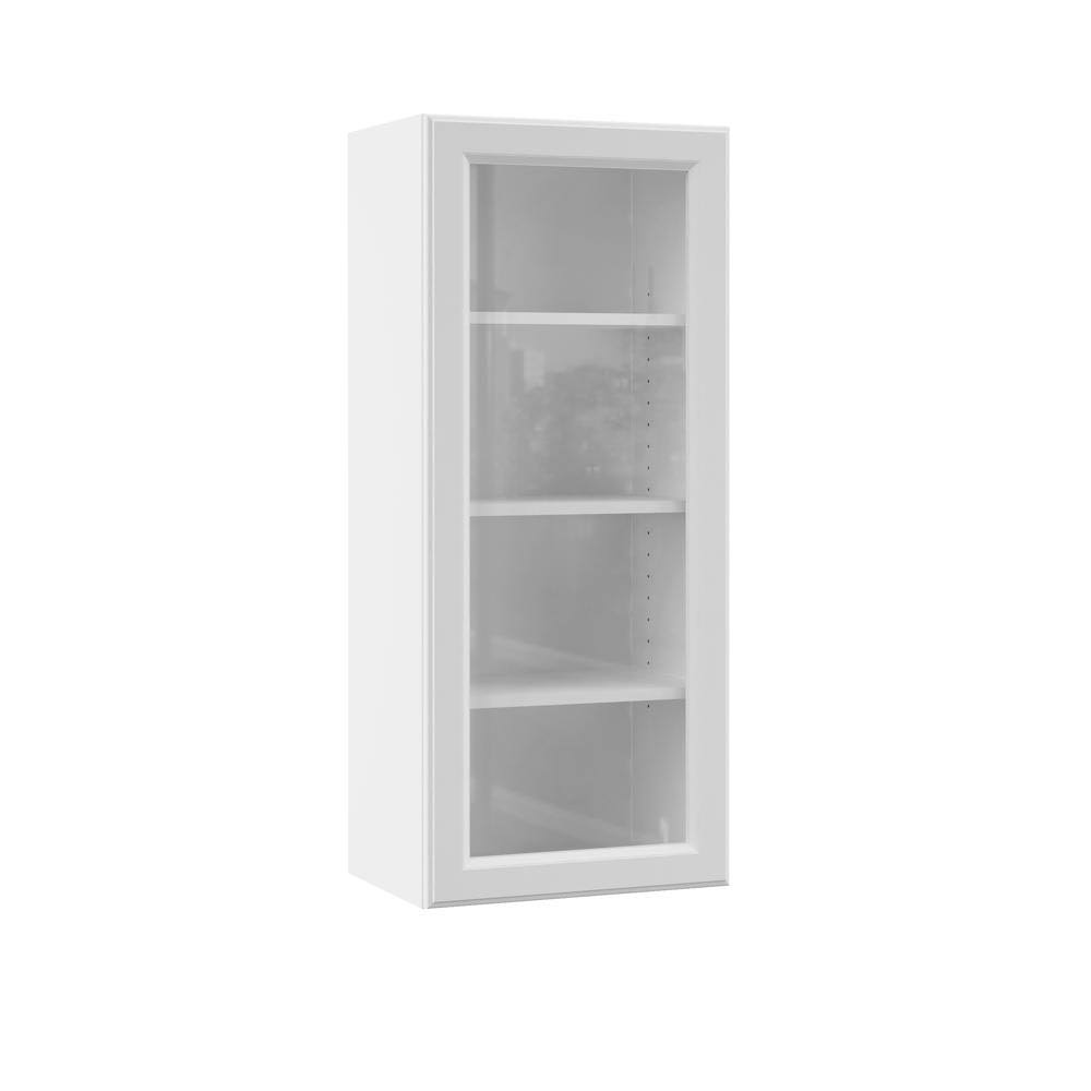 Hampton Bay Designer Series Elgin Assembled 18x42x12 in. Wall Kitchen Cabinet with Glass Door in White